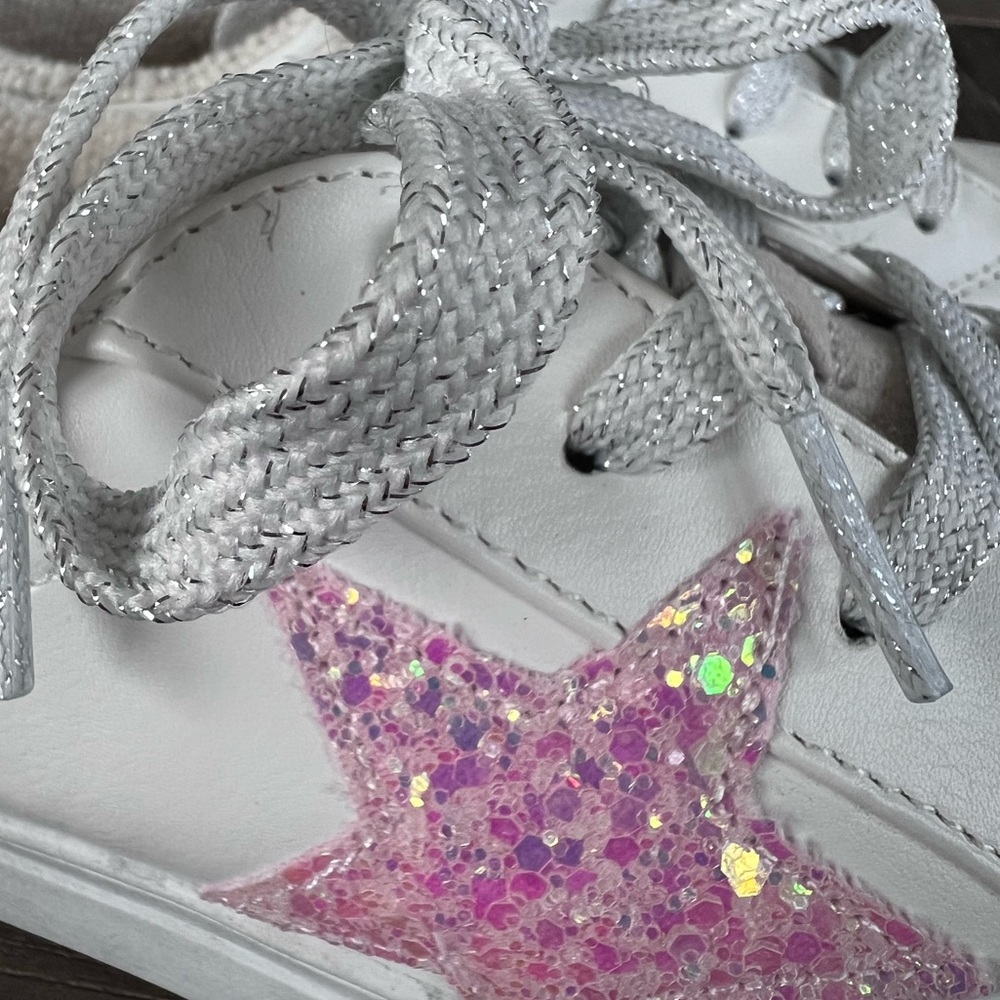 Steve Madden Girls Pink Glitter Star Sneakers Size 4 Youth Sparkle Retro - Picture 5 of 13